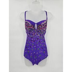 Vintage Sirena Women's Size 12 Purple Floral One-piece Swimsuit